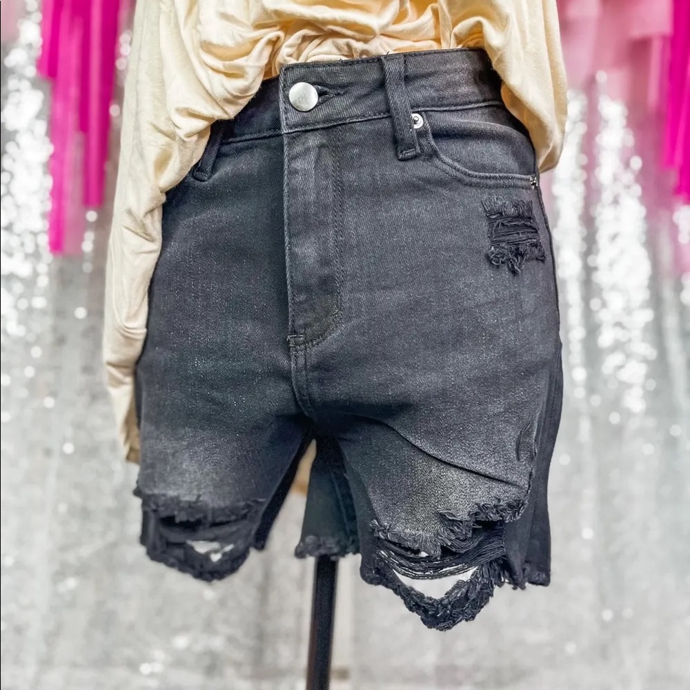 Black Distressed Denim Shorts